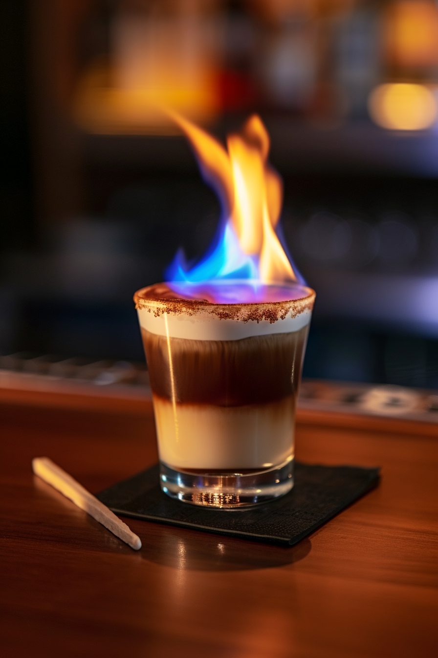 Flaming B-52 Cocktail Ready to Serve