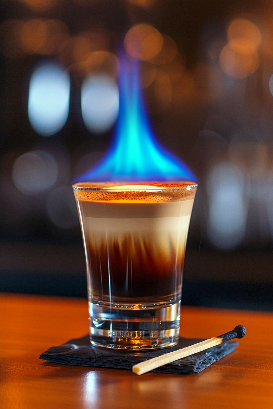 Flaming B-52 Cocktail Preparation